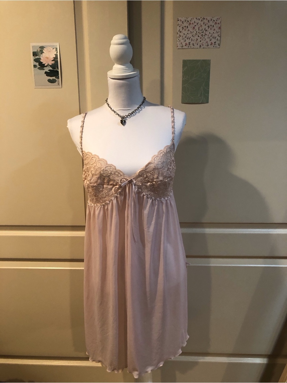 Delicate Lace-Trim Chemise in Blush Pink